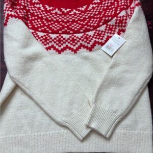 Elegant Red and Cream Women's Sweater